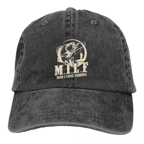 Fashion MILF Man I Love Fishing Baseball Cap Unisex Style Distressed Cotton Sun Cap