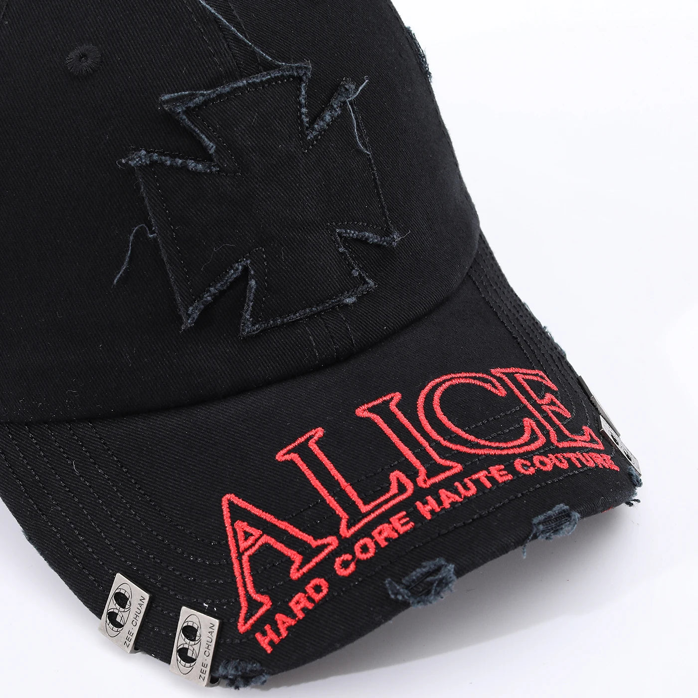 Embroidery Cross-Letter "Alice" With Steel Patch Holes Baseball Cap