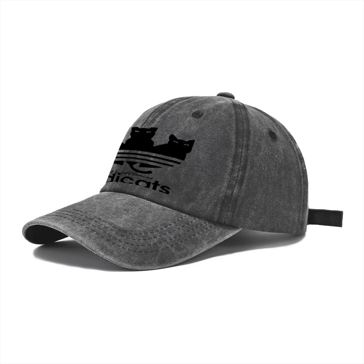 Vintage Washed Baseball Cap Unisex Distressed Snapback Hat Grey Three Black Cats Embroidery Adjustable Dad Hat Streetwear