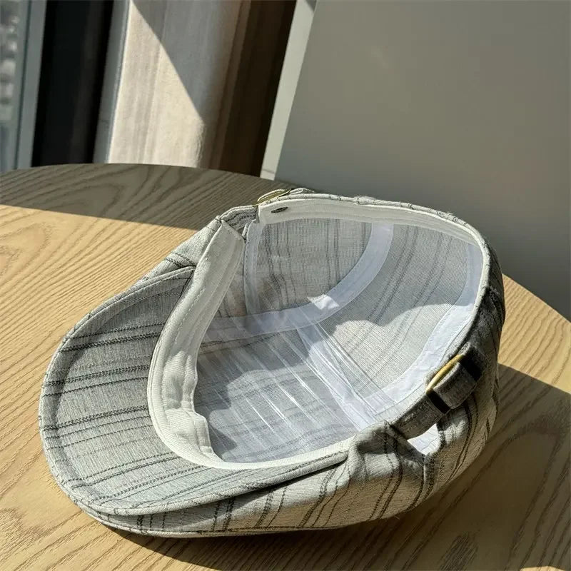 Summer Cotton Striped Print Newsboy Caps Men Flat Cap Women Painter Beret Hats
