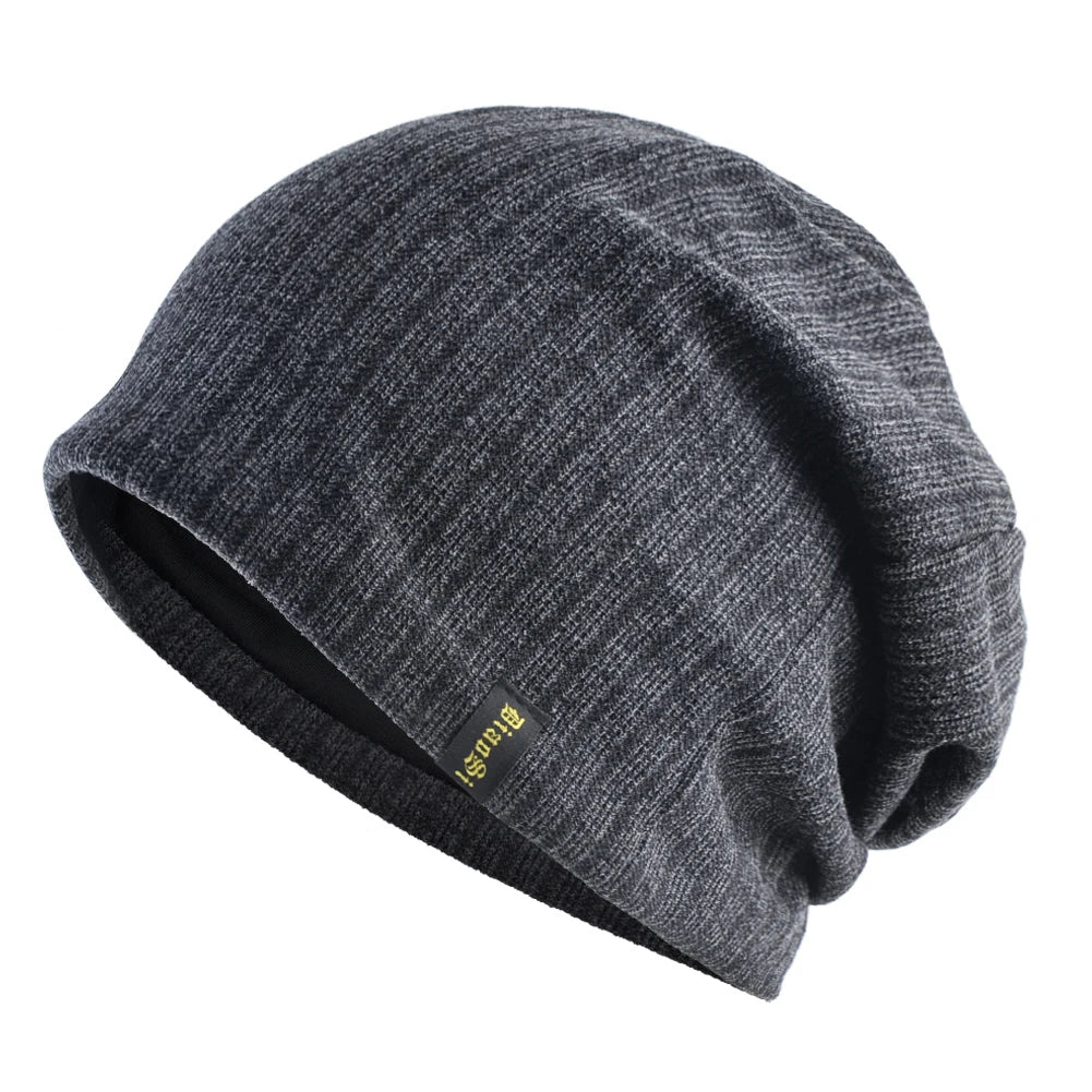 Double Lined Ribbed Slouch Beanie Hat For Men Women