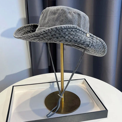Vintage Washed Denim Bucket Hat Unisex Summer Sun Hat