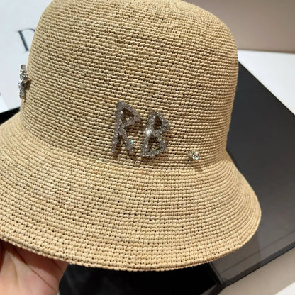 New Designer Raffia Straw Bucket Hat Women Beach Hat Female Korean Travel Sun Protection Breathable Fisherman Hat