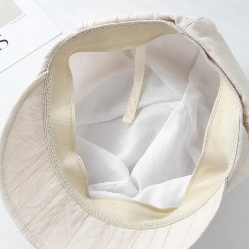 Women's New Simple Soft Brim Beret Cap Spring Summer Pleated Hat