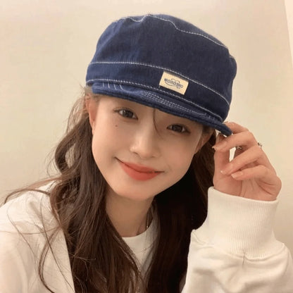 New Blue Denim Baseball Cap Soft Top Short Brim Flat Top Hats