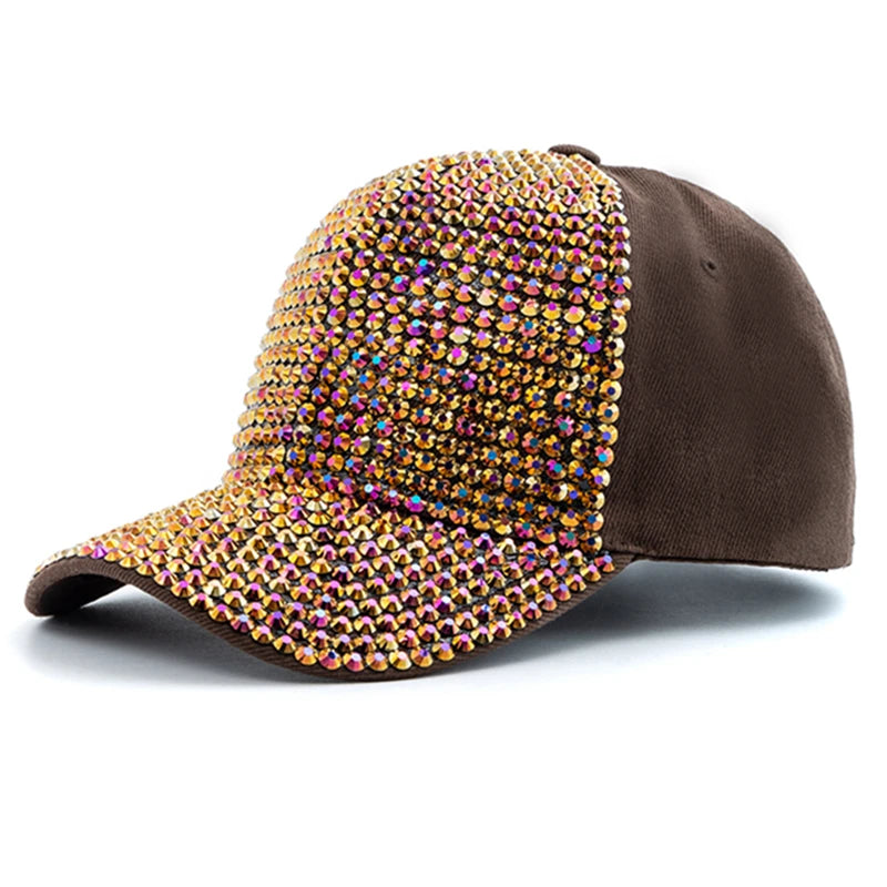 Women Diamond Inlay Cap Simple Plain Baseball Cap Female