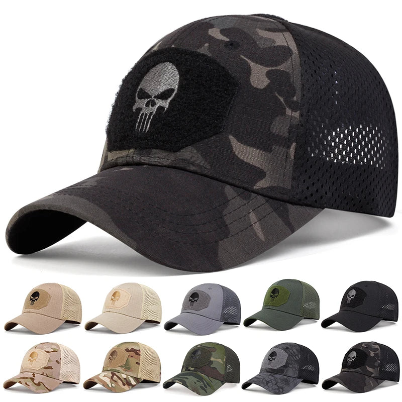 Unisex Skull Embroidered Top With Patch Breathable Baseball Caps Adjustable Sunscreen Hat