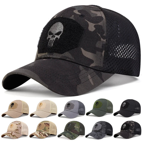 Unisex Skull Embroidered Top With Patch Breathable Baseball Caps Adjustable Sunscreen Hat