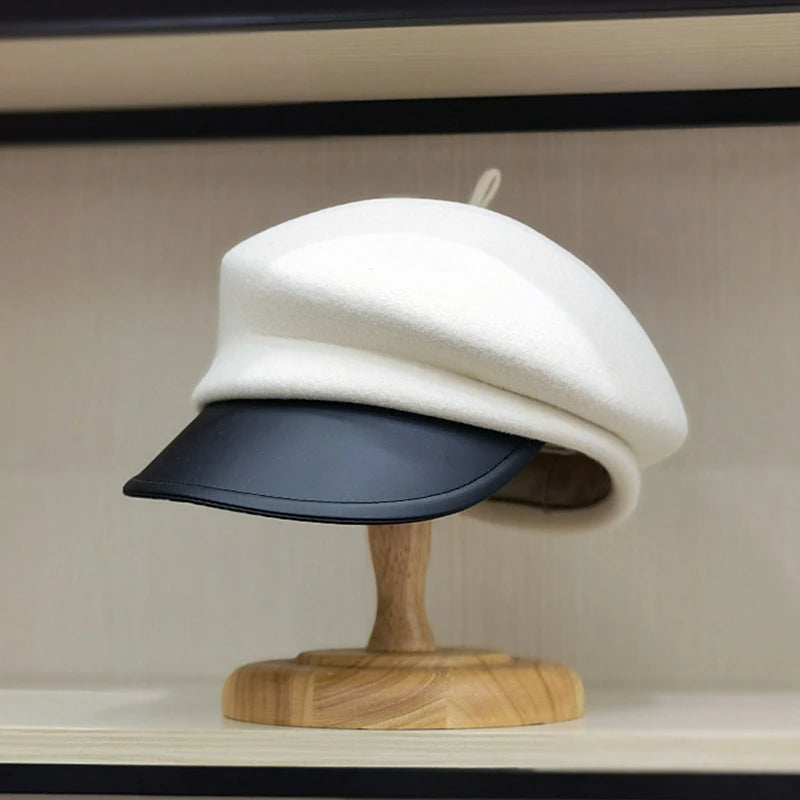 2026 New Style Fashion Leisure Wool Cloth Leather Eaves Cap
