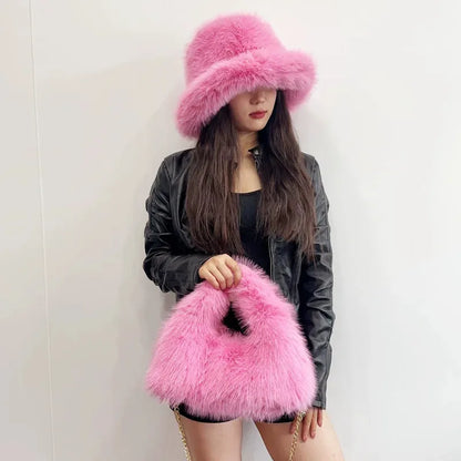 Autumn And Winter Women's Hats Faux Fur Bucket Hat