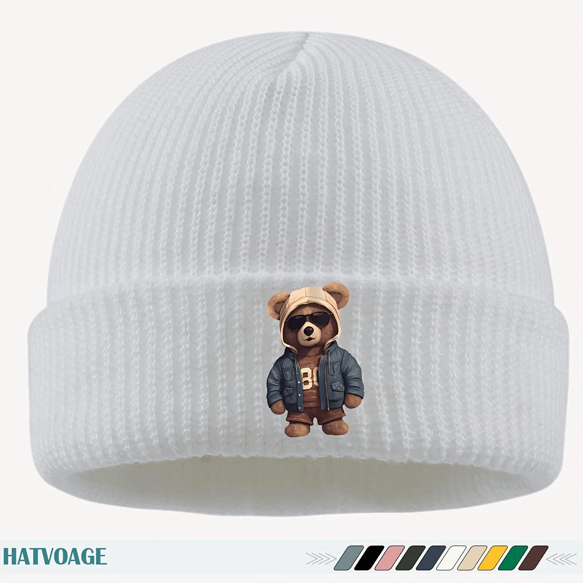 Fun "Bear" Printed Beanie, Unisex Street Skate Hat