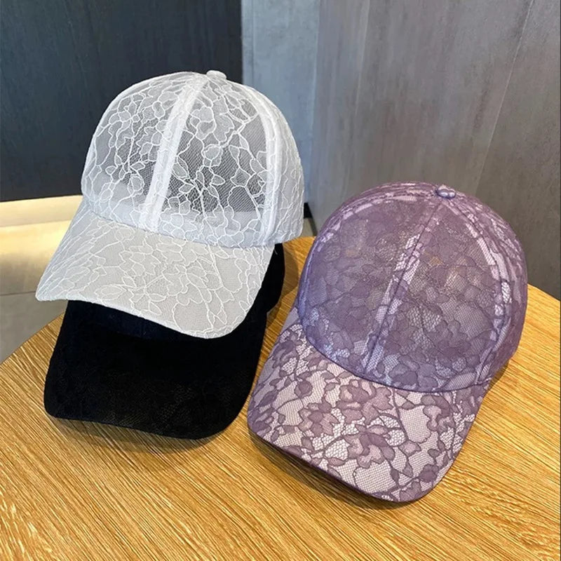 Summer Korean Style Fashionable Lace Flower Baseball Cap