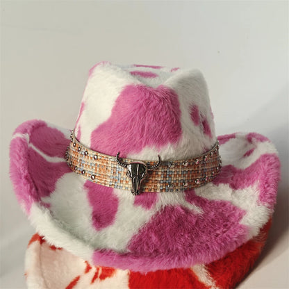 Leopard Print Rabbit Fur Western Cowboy Fedora Hat