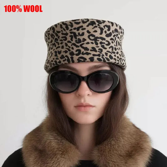 New Winter Retro Leopard Print Wool Felt Fedoras Hat