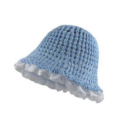Fashion Lace Fisherman Hat Wide Brim Breathable Woven Hat