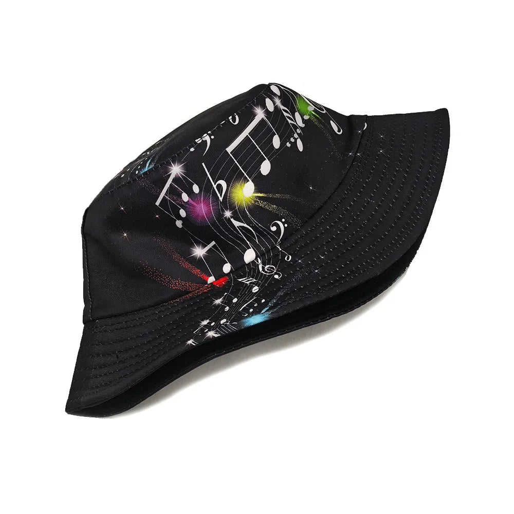 Fashion Musical Note Print Bucket Hat Travel Beach