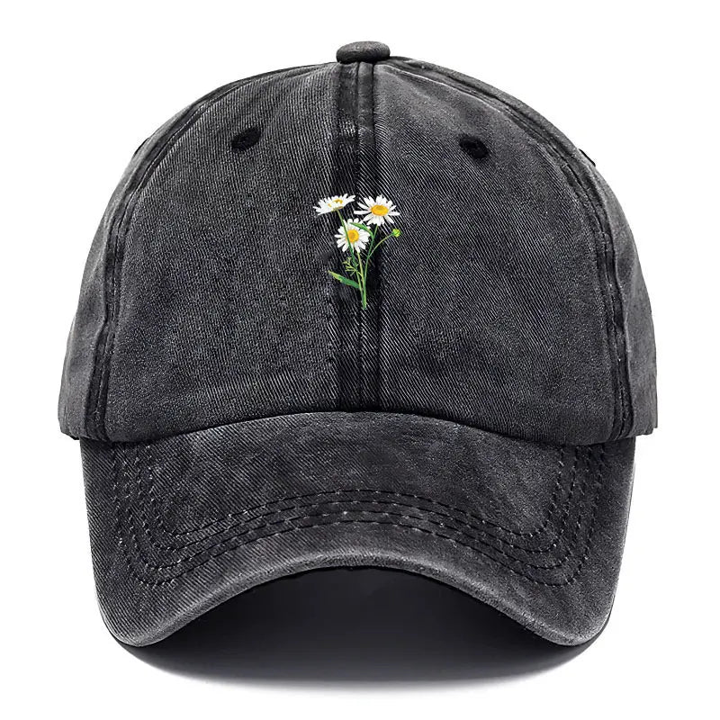 Embroidery Flowers Baseball Cap Washed Cotton Vintage Dad Hat
