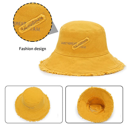Fisherman Hat Women's Summer Sunscreen Denim Raw Edges Old Korean Version of the Trendy Face Bucket Hat