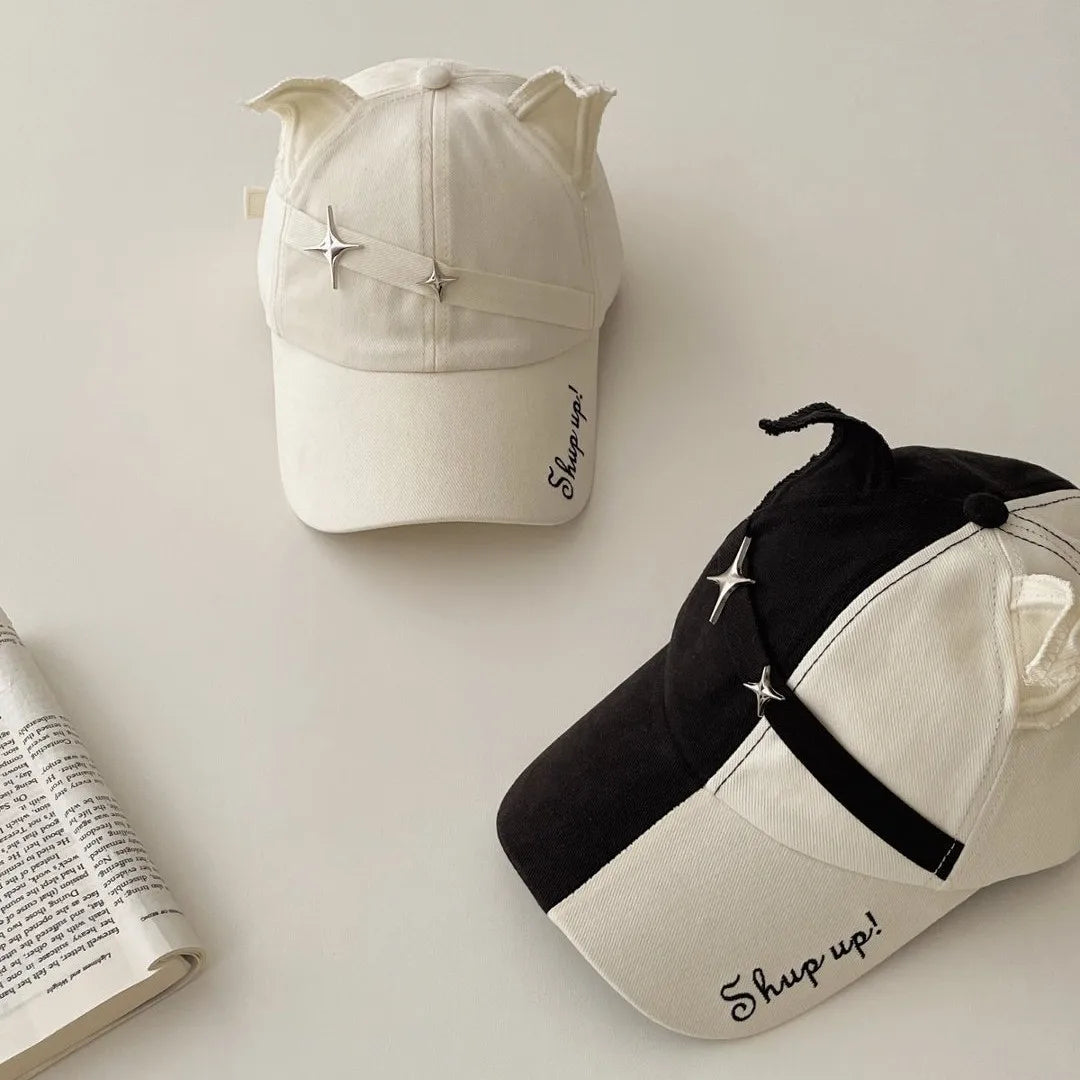 Y2K Cat Ear Rivet Leopard Baseball Hats