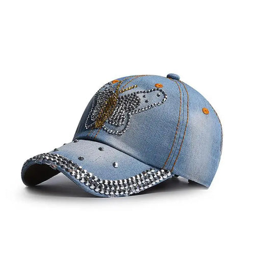 Denim Hat Baseball Cap Women Spring Summer Rhinestone Sports Cap