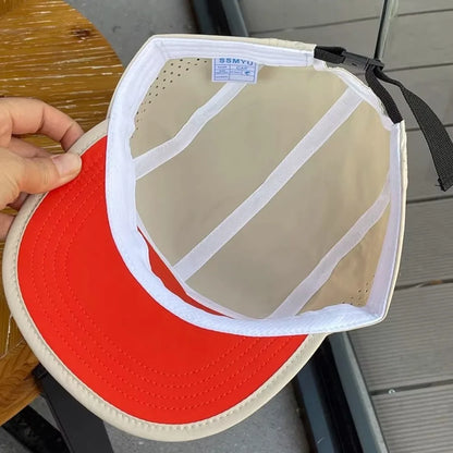 Color Block 5 Panel Baseball Cap - Embroidered Letter Quick Dry Mesh Breathable Sports Cap
