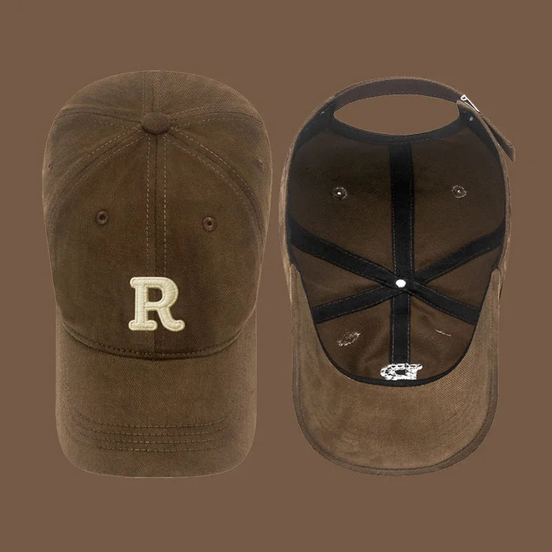 Unisex Korean Version Big Head Circumference Three-Dimensional R Letter Cotton Embroidered Baseball Cap