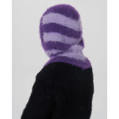 One-Piece Knit Balaclavas Stripes Imitation Mink Velvet Hats Scarf Hat