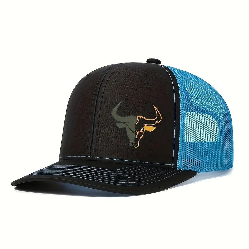 Unisex Baseball Cap Adjustable Outdoor Sports Bull Head Print Mesh Breathable Breathable Net Cap Trucker Hat