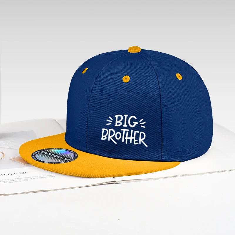 BIG BROTHER Black Flat Brim Cap With Letter Print Adjustable Hard Top Hip Hop Street Cap Outdoor Sports
