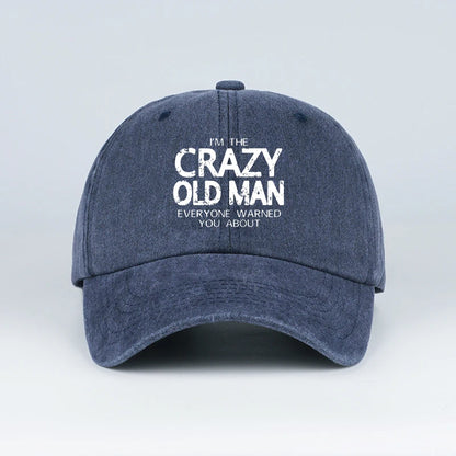 Funny "Crazy Old Man" Print Washed Baseball Cap