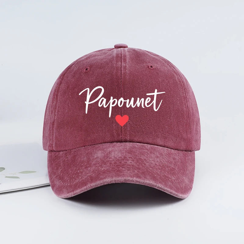 Papounet Handwritten Heart Print Vintage Washed Baseball Cap