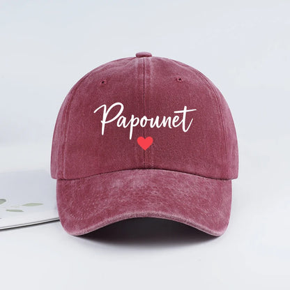 Papounet Handwritten Heart Print Vintage Washed Baseball Cap