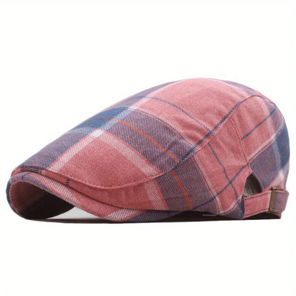 Men's Plaid Pattern Flat Cap Newsboy Hat Women Beret