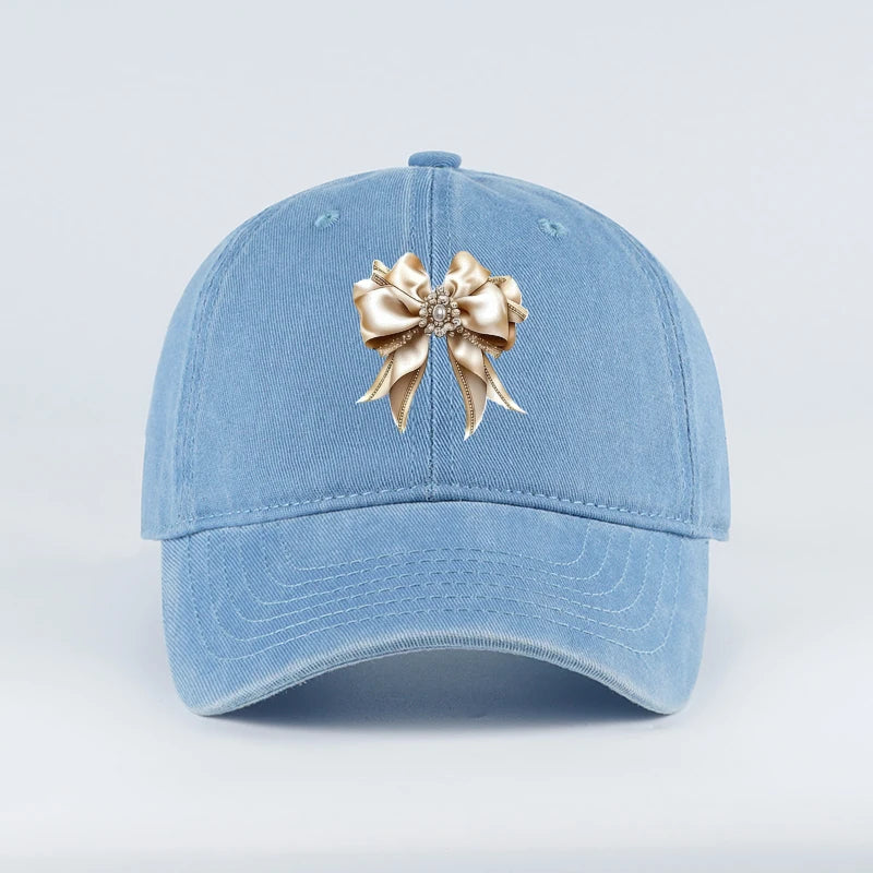 Satin Bow Print Washed Baseball Cap