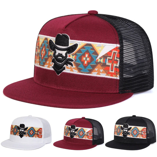 Unisex Western Cowboy Embroidery Hip-hop Net Hats Spring Summer