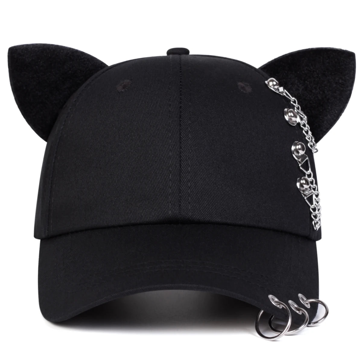 Unisex Cat Ear Chain Iron Ring Baseball Caps