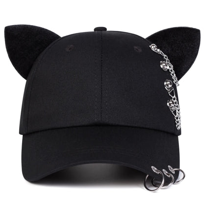 Unisex Cat Ear Chain Iron Ring Baseball Caps