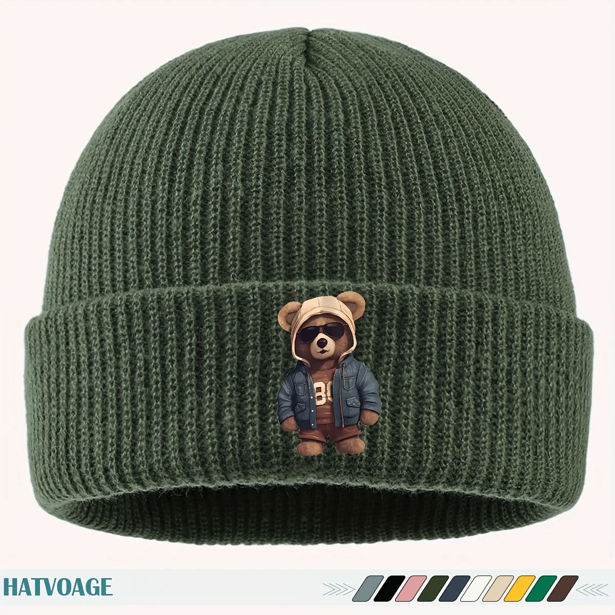 Fun "Bear" Printed Beanie, Unisex Street Skate Hat