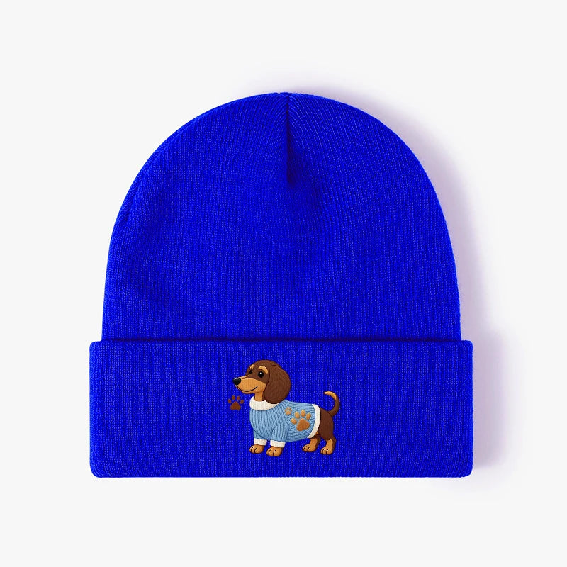 Dachshund Dog Knit Beanie Warm Cuffed Skull Cap