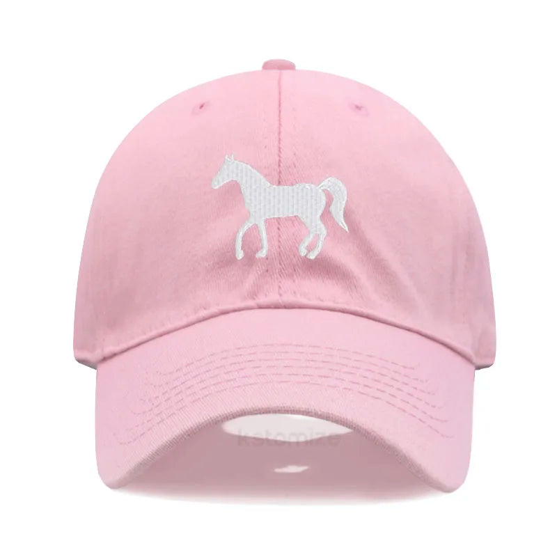 Horse Embroidered Baseball Cap For Women Men Fashion Adjustable Washed Cotton