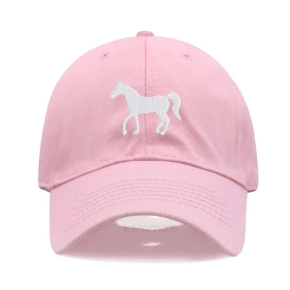 Horse Embroidered Baseball Cap For Women Men Fashion Adjustable Washed Cotton