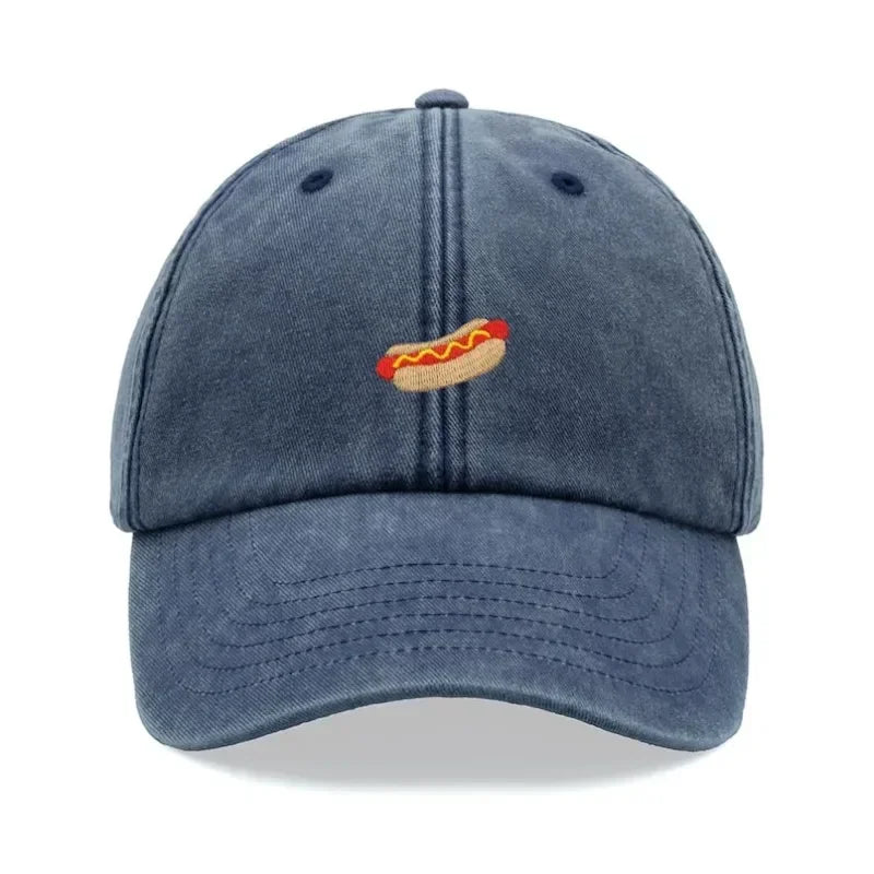 Hotdog Baseball Cap Vintage Washed Unisex Dad Hat Adjustable Faded Sports Sun Food Hiking Gardening Funny