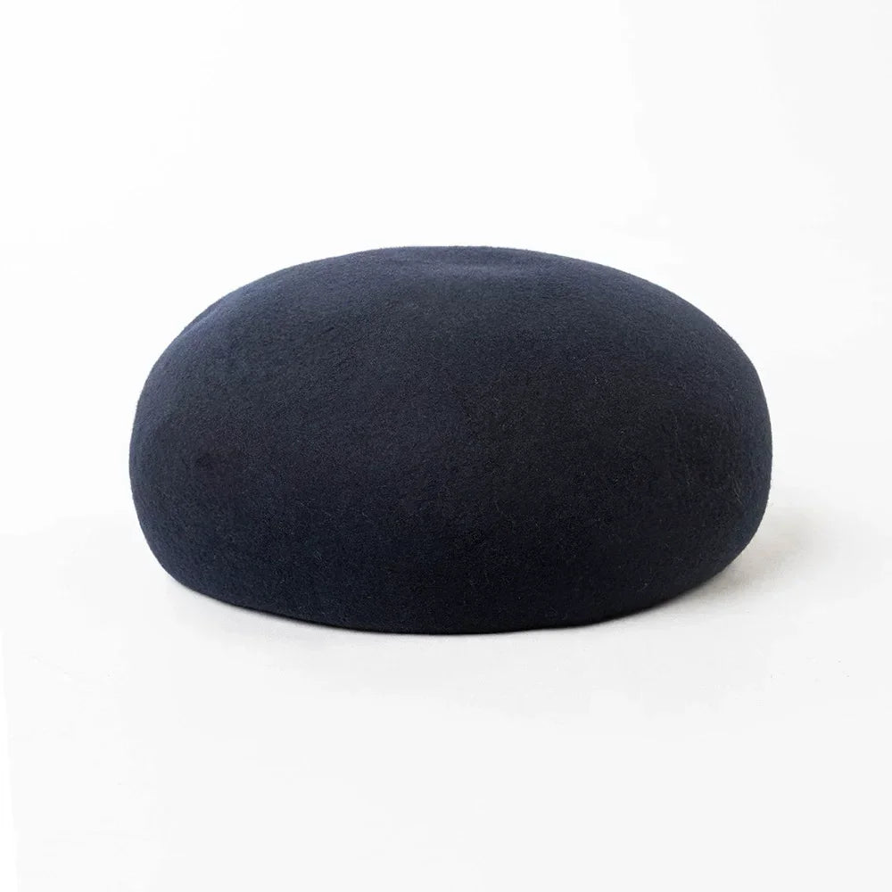 Women Wool Felt Berets Hat Vintage Hard Top Concave Top Fedoras Hats