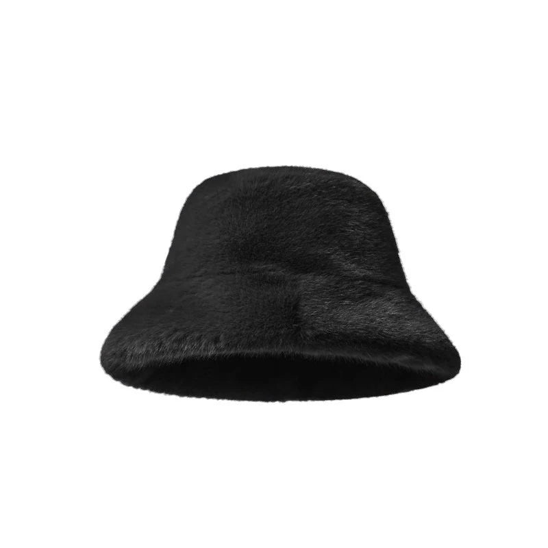 Winter Windproof Warm Women's Fashion Solid Color Plush Hat Bucket Cap Fluffy Fisherman's Hat