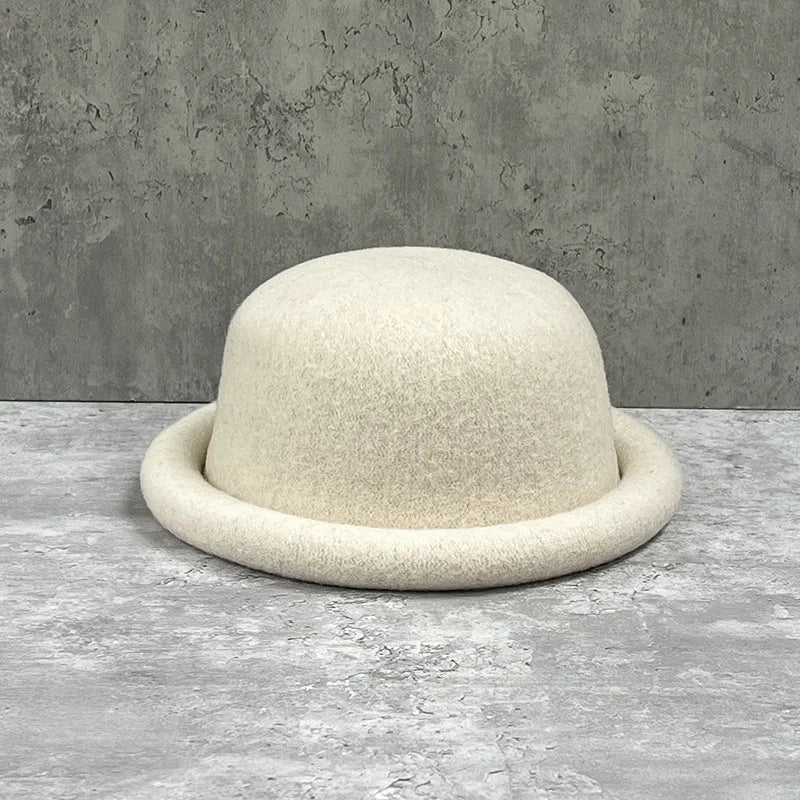 Women Winter Hat Wool Cap Vintage Bucket Bowler Hat