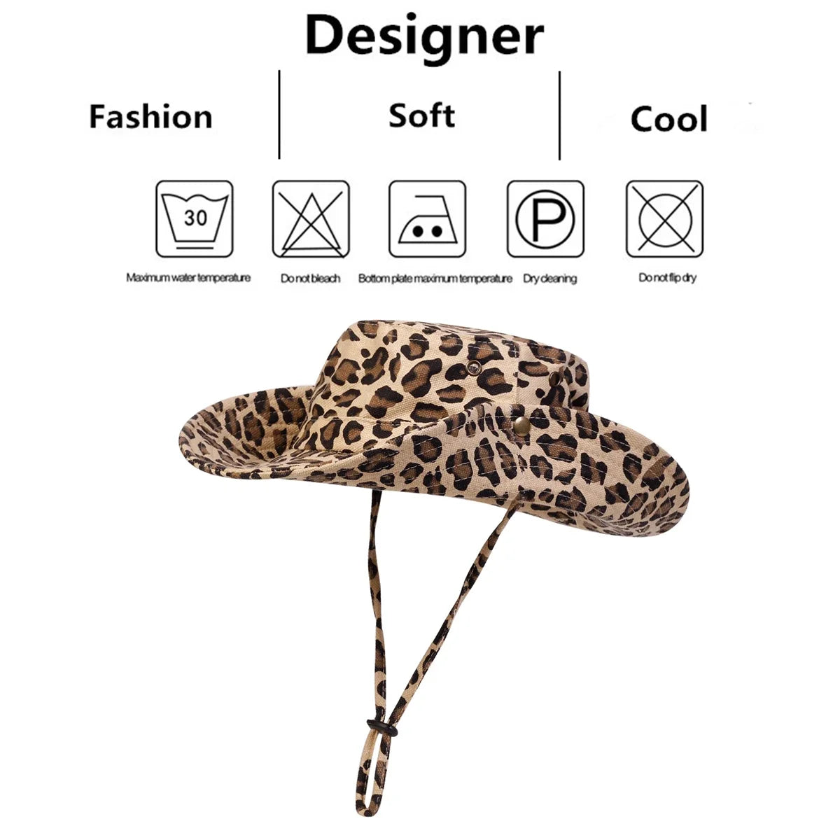 Men Leopard Print Big Brim Bucket Hats Fishermen Caps