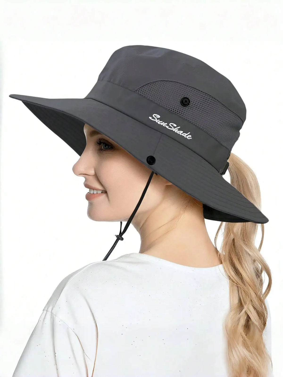 Women's Wide Brim Ponytail Sun Hat Sunshade Outdoor