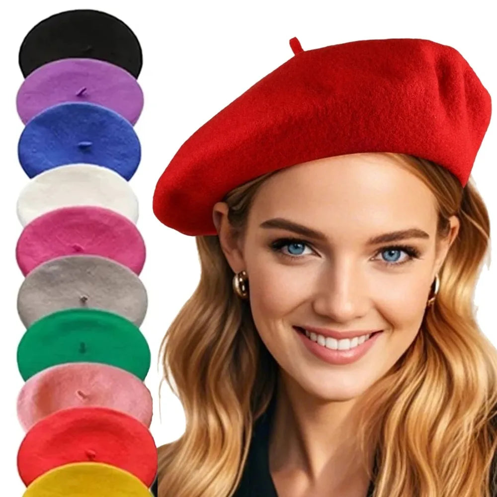 Free Shipping Wool Beret Hats For Women Men Solid Color Classic Beanie