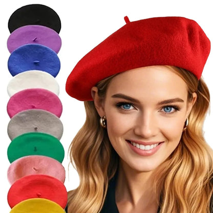 Free Shipping Wool Beret Hats For Women Men Solid Color Classic Beanie