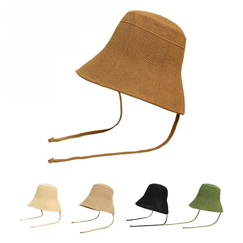 Women Paper Straw Bucket Hat Large Brim UV Protection Sun Hat